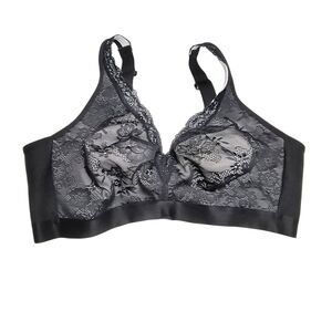 Cacique Elegant Black Lace Overlay Wide Coverage No Wire Bra 44D